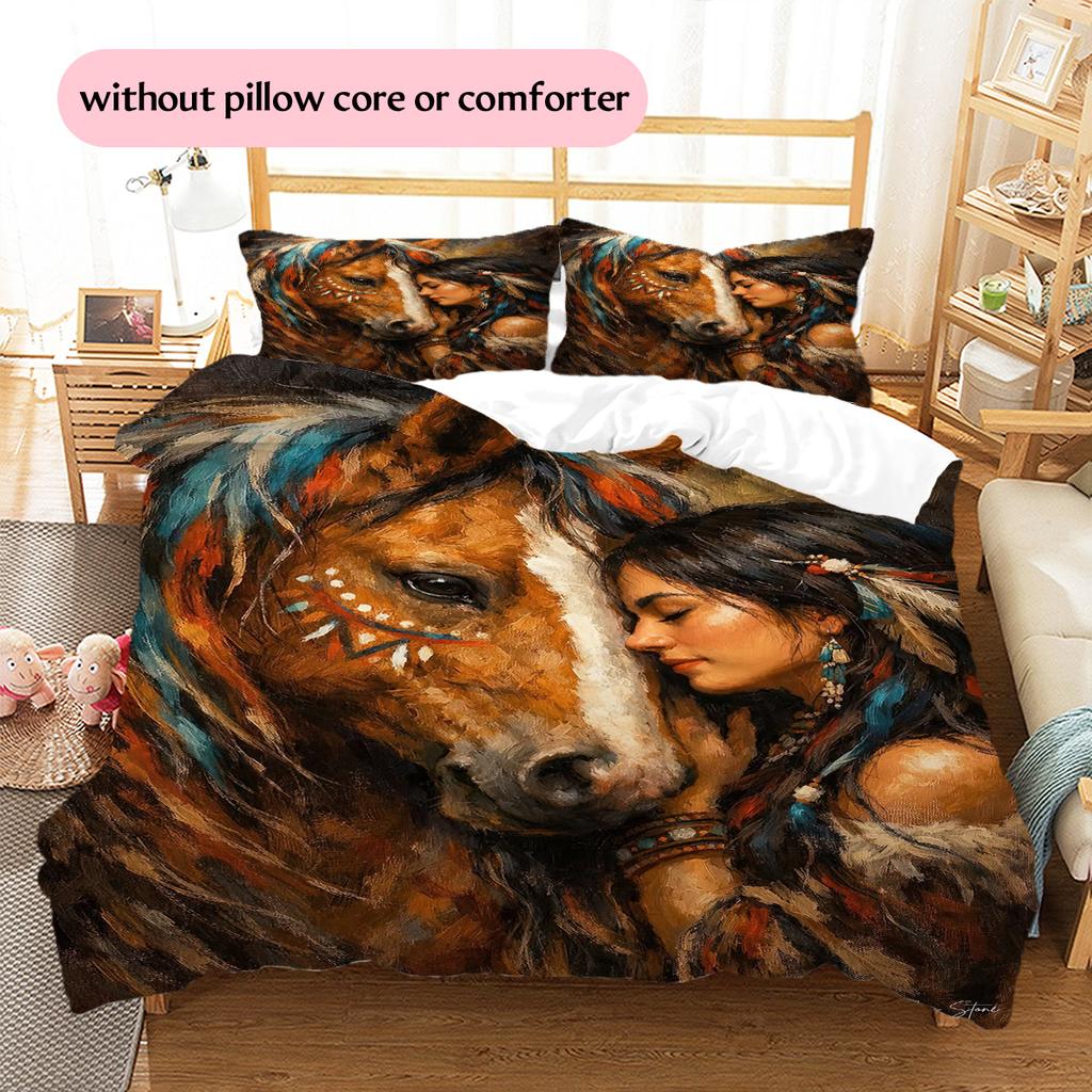 1PC Horse Bedding Quilt Set Quilt Cover Pillowcase Home Decoration Birthday Gift (1 * duvet cover + 15 * pillowcase, without core)
