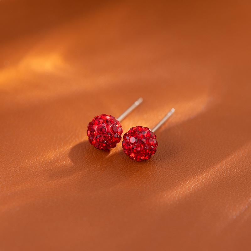 Soft Clay Crystal Ball Ear Stud with Bone Setting, Fashionable for Daily Wear, Full Diamond Design, High-end Romantic Couple Ear Stud Earrings