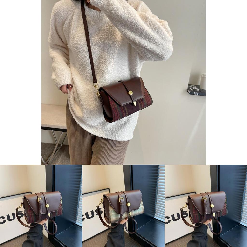 Small Cross-border Bag Stylish Plaid Shoulder Bag 2023 Autumn Winter New Woolen Bag