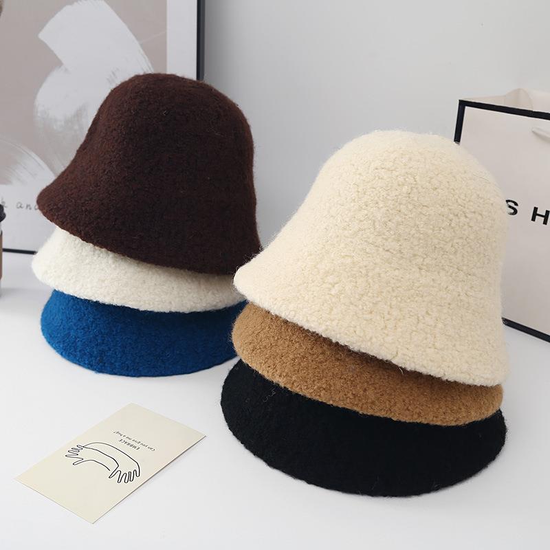 Winter Fuax Lamb Fur Fisherman Hat fro Women warm Wool Ear Protection Cap Windproof Female Panama Caps Foldable Women Bucket Hat