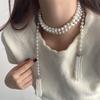 Exaggerate Pearl Beaded Necklace Tassel Multilayer Necklace Temperament Waistband  Women