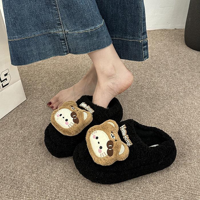 Thick sole height increase cute Hello Kitty fluffy slippers women 2025 autumn hole fashion versatile girl heart bag head cotton shoes women