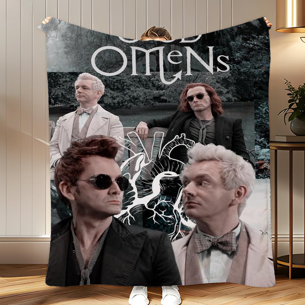 Book  Tv Series Good Omens Throw Soft Coral Fleece Blanket 310gsm Fluffy Warm Throw for Sofa Bed Couch Bedroom Decor