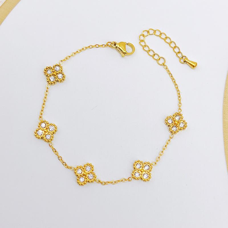 3PCS Diamond Studded Clover Fashionable Versatile Earring Necklace Bracelet Set, the Best Birthday Gift, Valentine's Day Gift
