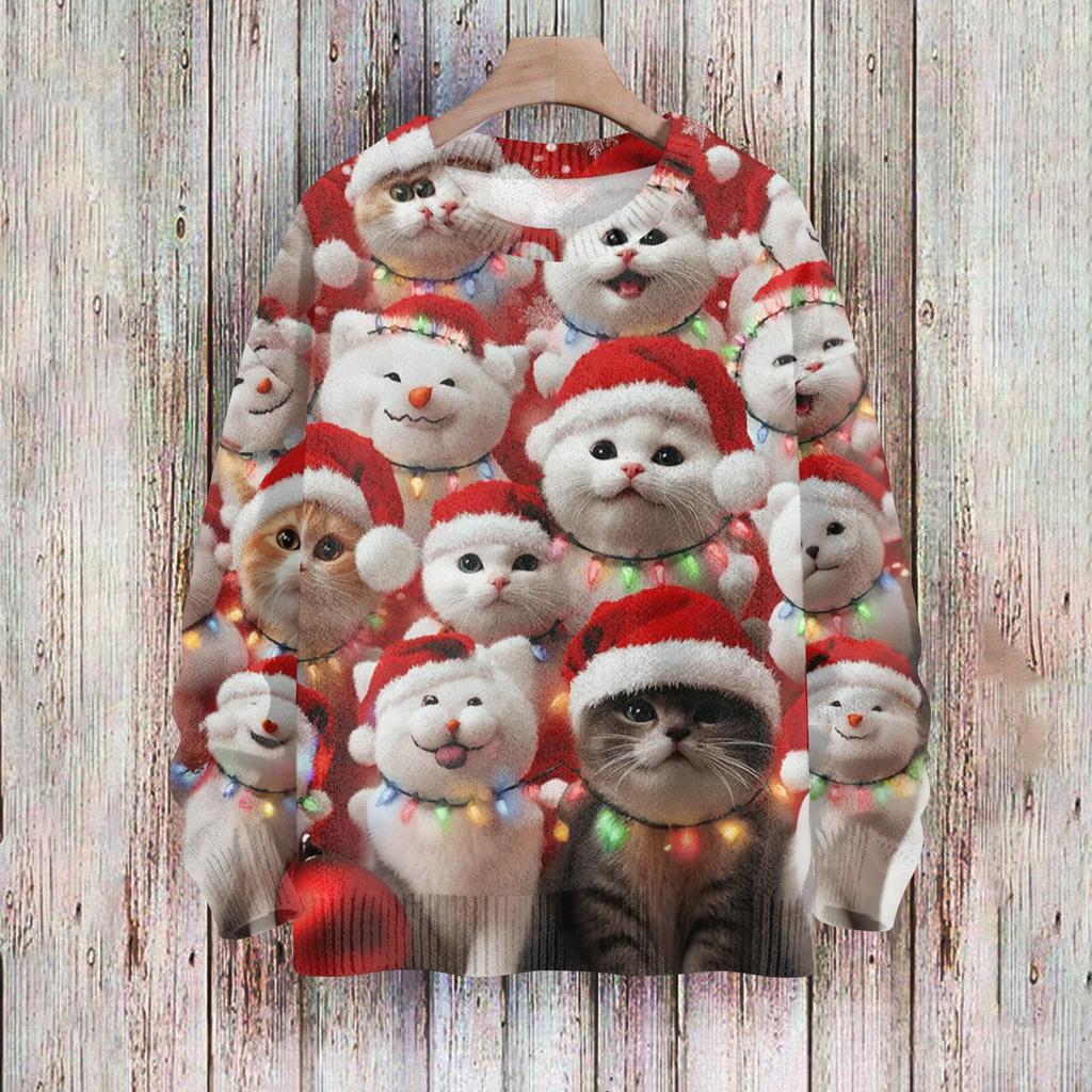 Vánoční mikiny pro ženy Pletený svetr Roztomilá košile Podzimní svetry s výstřihem