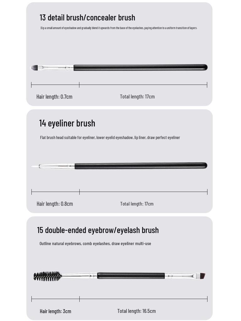 15-Piece Professional Makeup Brush Set for Artists and Schools with Detail Concealer Brush