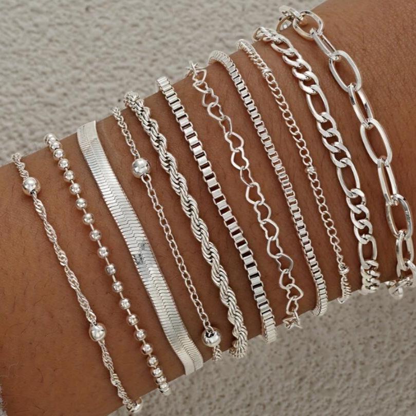 Casual Minimalist Twist Snake Bone Heart Butterfly Star Pendant Necklace Bracelet Fashion Jewelry Set For Men Women Daily Wear