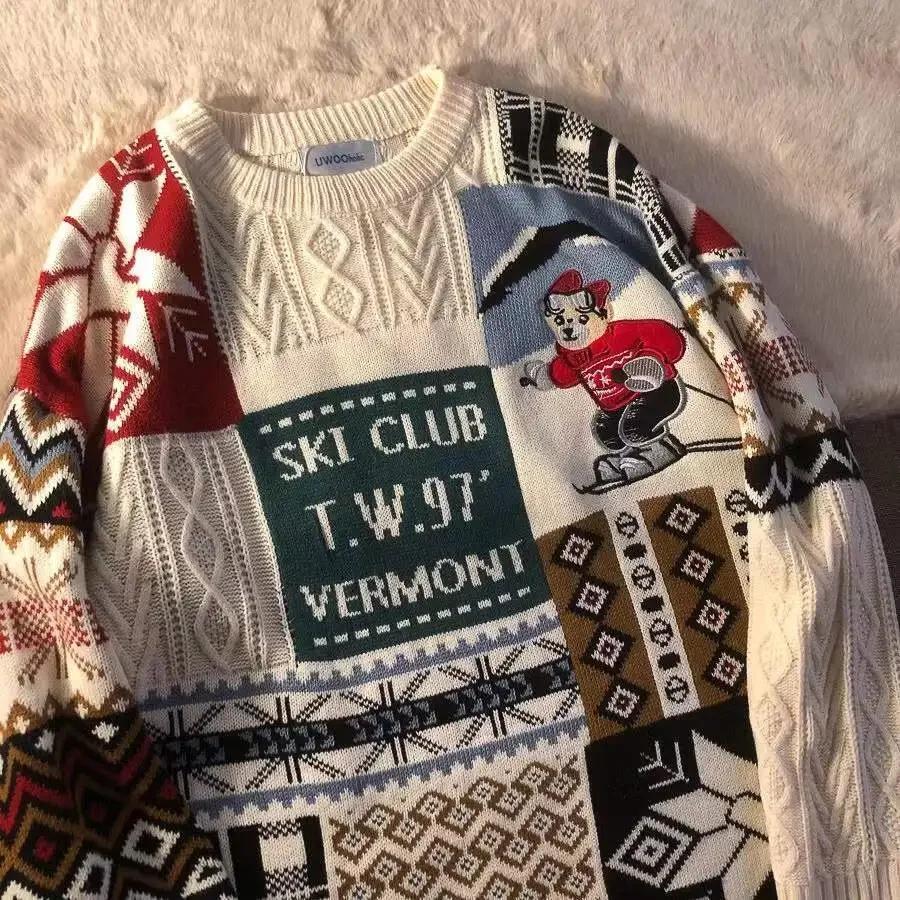 

Зимний Новый Винтажный Свитер Y2K Рождественский Теплый Пуловер Круглый Вырез Пуловер Женский Уличный Повседневный Харадзюку Свободный Новогодний Свитер 2XL