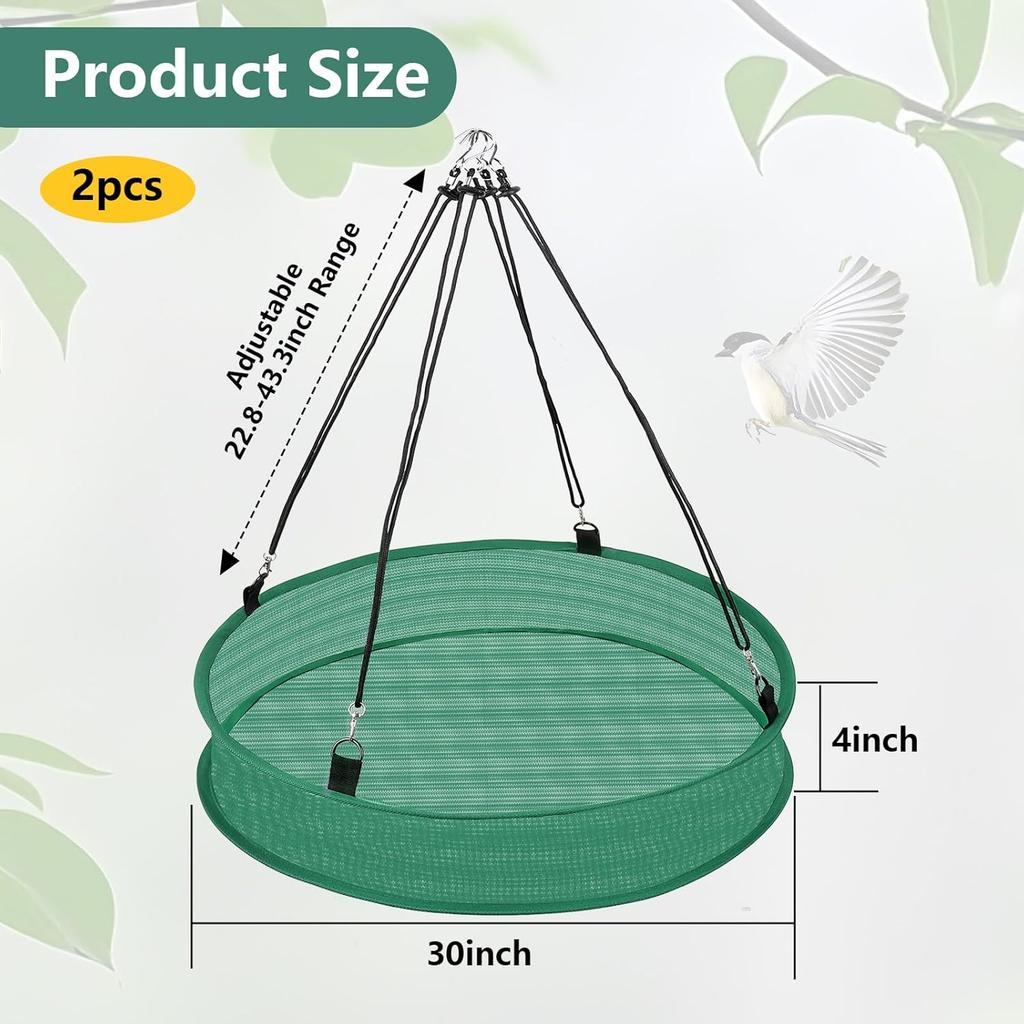 2Pcs Bird Seed Catcher for Hanging Bird Feeder Platform, Seed Shell Catcher Bird Seed Catcher Tray, Green Birdseed Hoop for Outdoor Garden Hanging