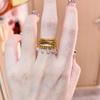 Brushed Cross Lines Zircon Water Droplet Pendant Open Ring For Women Vintage French Niche Luxury Jewelry Gift Wholesale