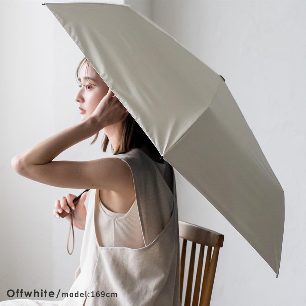 VITAFELICE Folding Umbrella for Sun and Rain Tote Women's (60cm Ribs, Bag) Pru-30179z (Off-White)