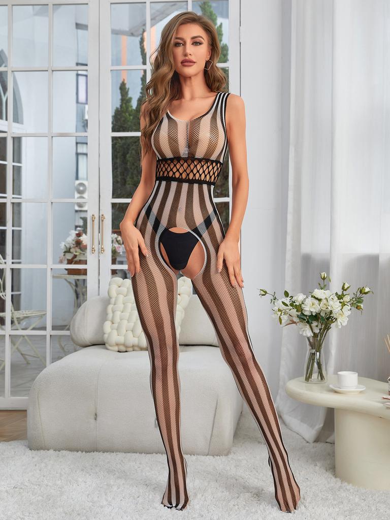 Sexy Lingerie Black And White Striped Sexy Mesh Suit, Transparent Erotic Lingerie With Multiple Combinations Sexy Adult Sex Shop