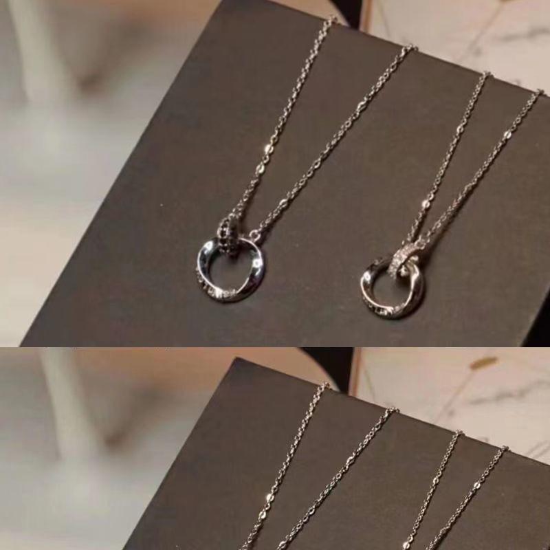 Mobius Intertwined Round Zirconia Couple Necklace Clavicle Chain Light Luxury Punk Geometric Sweet Cool Jewelry Party Gift
