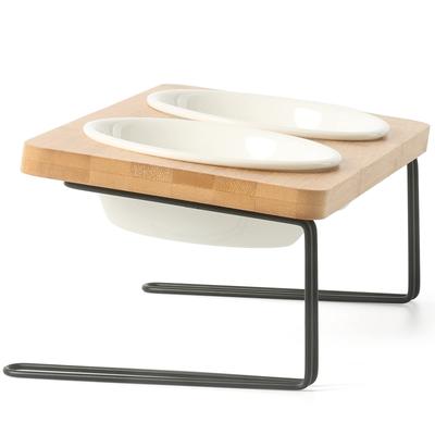 FUKUMARU Ceramic Pet Bowl with Stand for Dogs and Cats, 15-degree Angle, Bamboo Stand for Pets, Cats, Dogs, Pets, Food Bowl, Dish, Ceramic, Food Bowl