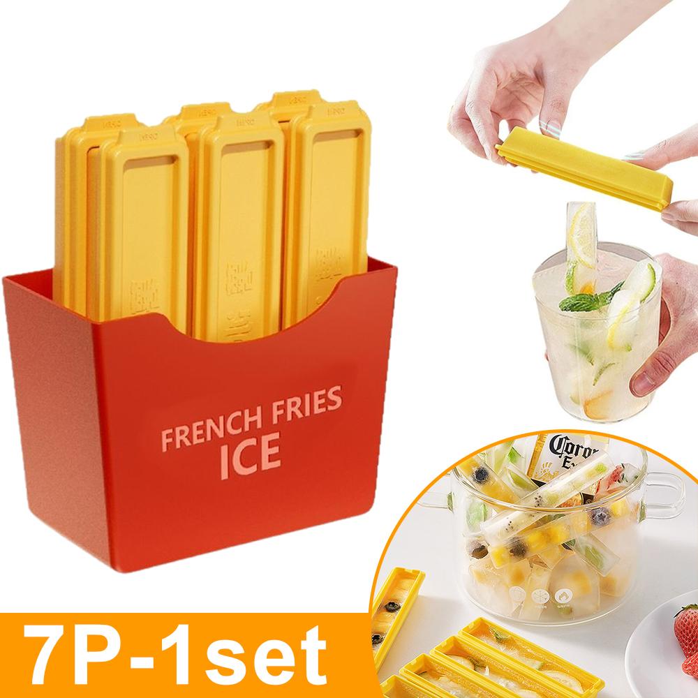 6Pcs French Fries Ice Cube Mould Tray Reusable Silicone Freezer Trays Space Saving DIY Popsicle Mould for Food Freezing Molds
