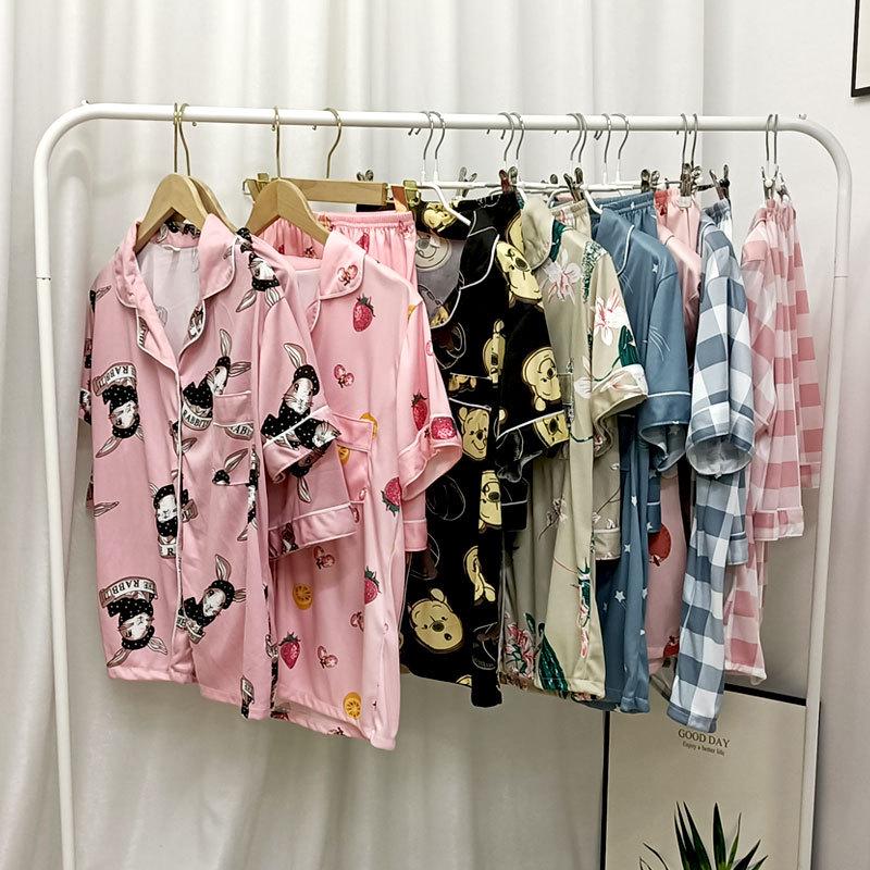 Women s Short-Sleeve Geometric Pajama Set - Cute Japanese & Korean Style XXL