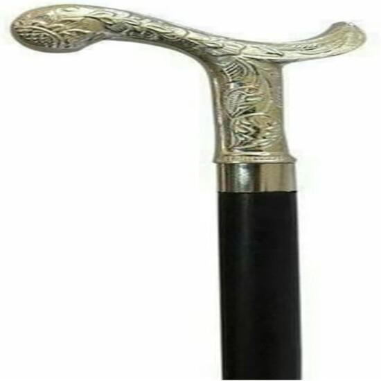 Antique Style Silver Brass Vintage Designer Handle Walking Wooden Stick Cane New