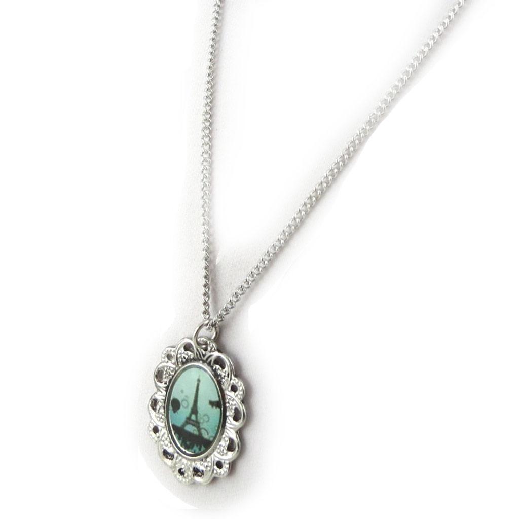 Les Trésors De Lily [N1660] - Collier créateur 'Tour Eiffel' bleu argenté