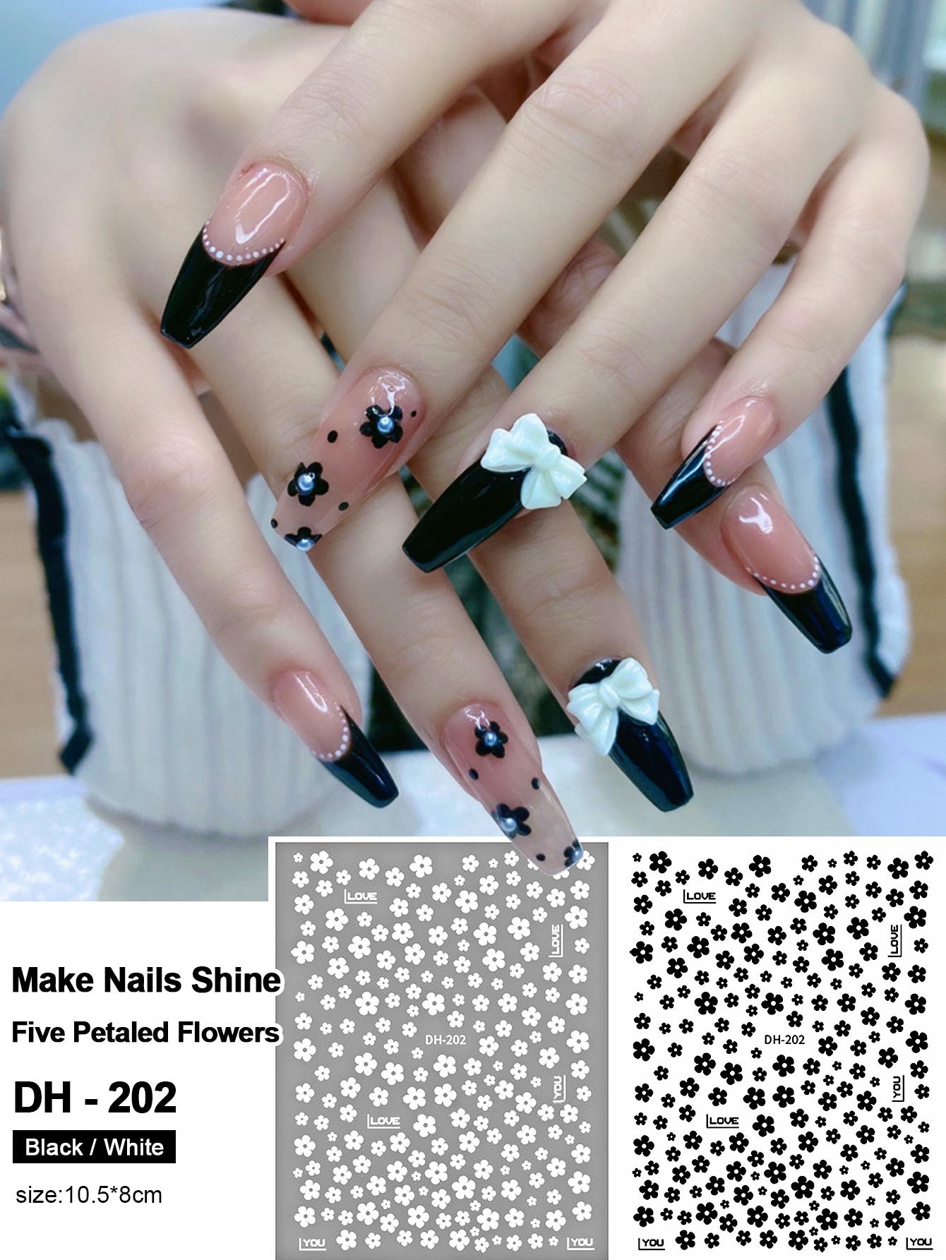 2/6 шт. Наклейки для ногтей Новые 3D наклейки для ногтей Взрослые Ретро Черный Красный Желтый Маленький Цветок Декоративная Заплатка Простые Изысканные Универсальные