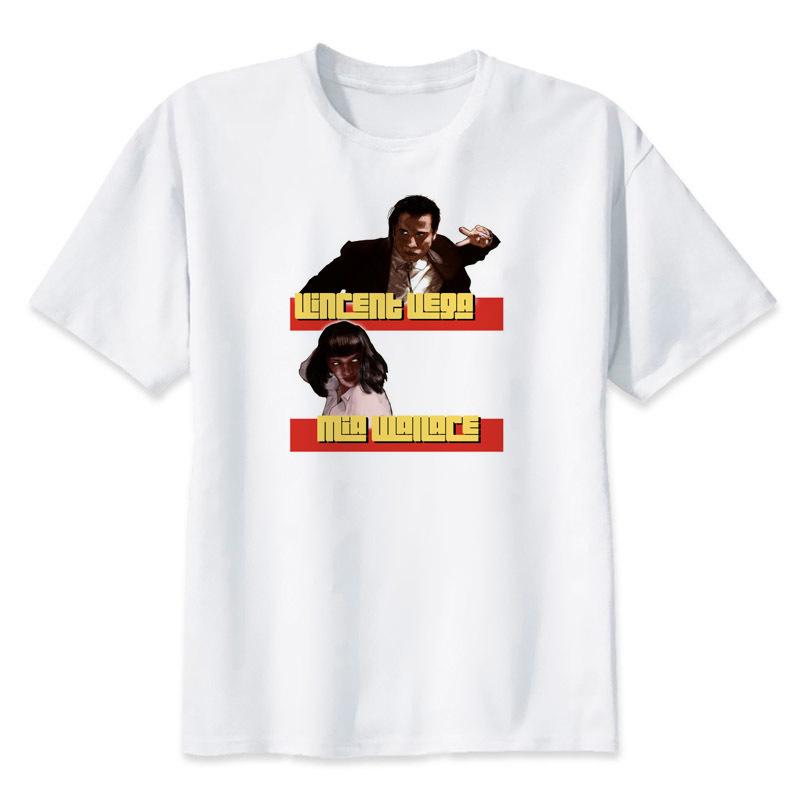 Pulp Fiction T-Shirt Mann Mia Wallace Bedrucktes T-Shirt Herren Kurzarm weißes T-Shirt lustiges Herren-Top T-Shirts