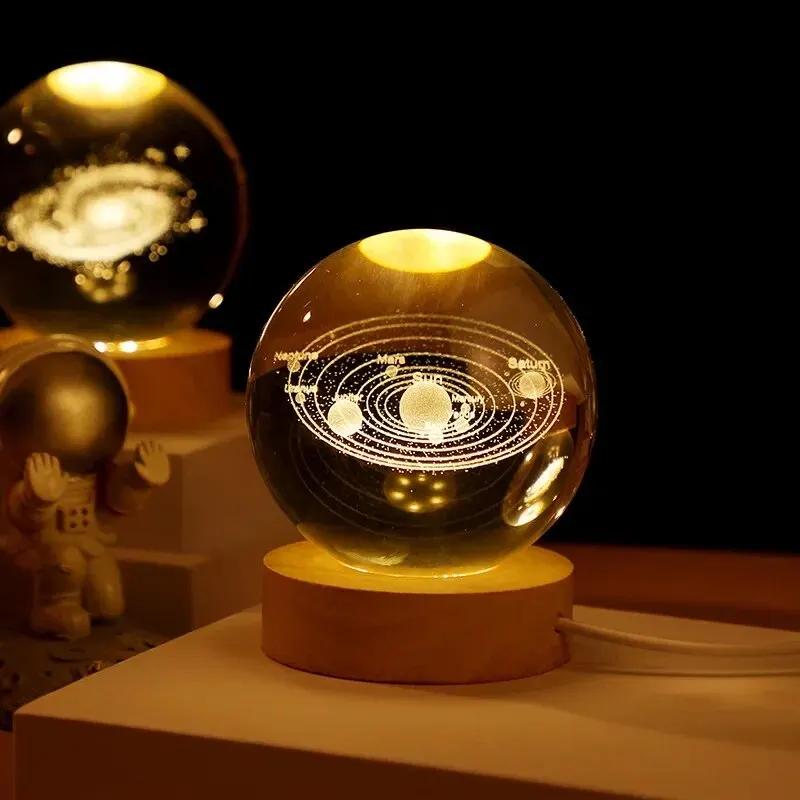 6Cm 3D Crystal Ball Led Night Light Astronomy Solar System Planets Moon Astronaut Glass Ball Home Desktop Decor Ornament