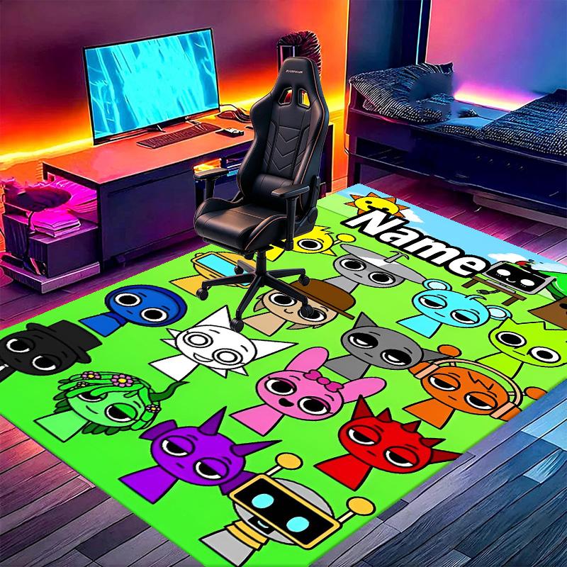 Custom Name Personalized Sprunki Game Print Carpet, Versatile Home Decor Rug, for Playroom, Apartment, Balcony, Entryway, Hallway Gift