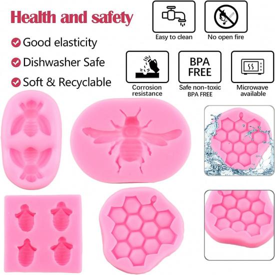 ZiXiang Bumble Bee Silicone Mold Honeycomb Fondant Molds Bee Hive Chocolate Molds For Cupcake Cake Decorating Candy Polymer Clay Gum Paste Set Of 4