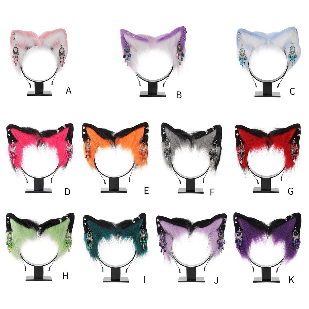 Cat Ear Headband with Colorful Ear Jewelry Sweet Girls Cosplay Beast Ears Fursuit Masquerade Halloween Cosplay Party