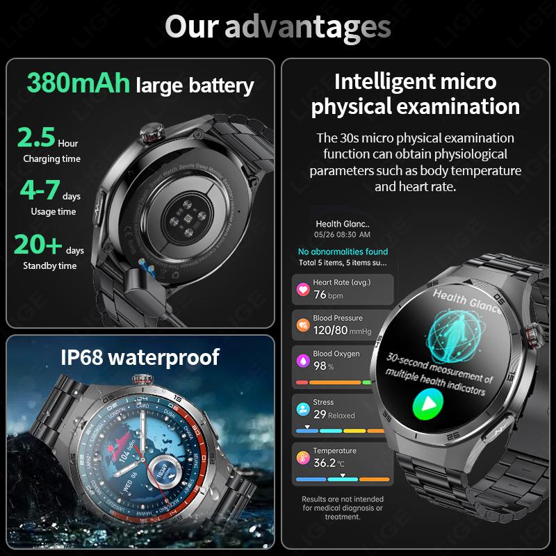 SACOSDING  Smart Watch AMOLED Screen IP68 Waterproof Bluetooth Call Man  NFC Smartwatch