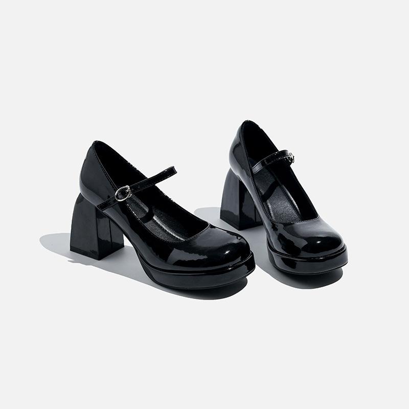 

Spot~~ High heels 2025 new spring women s shoes jk small leather single shoes thick heel French retro black Mary Jane 34