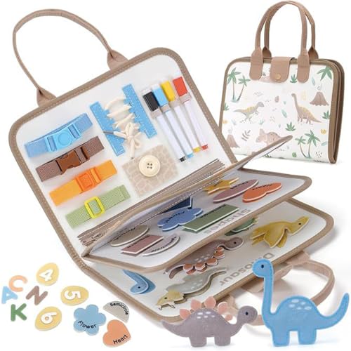 

Neueins Outing Cloth Picture Book Dinosaur Busy Board Montessori Toy Outing Board Dressing Practice Educational Toy Fine Motor Skills Fabric Toy Gift