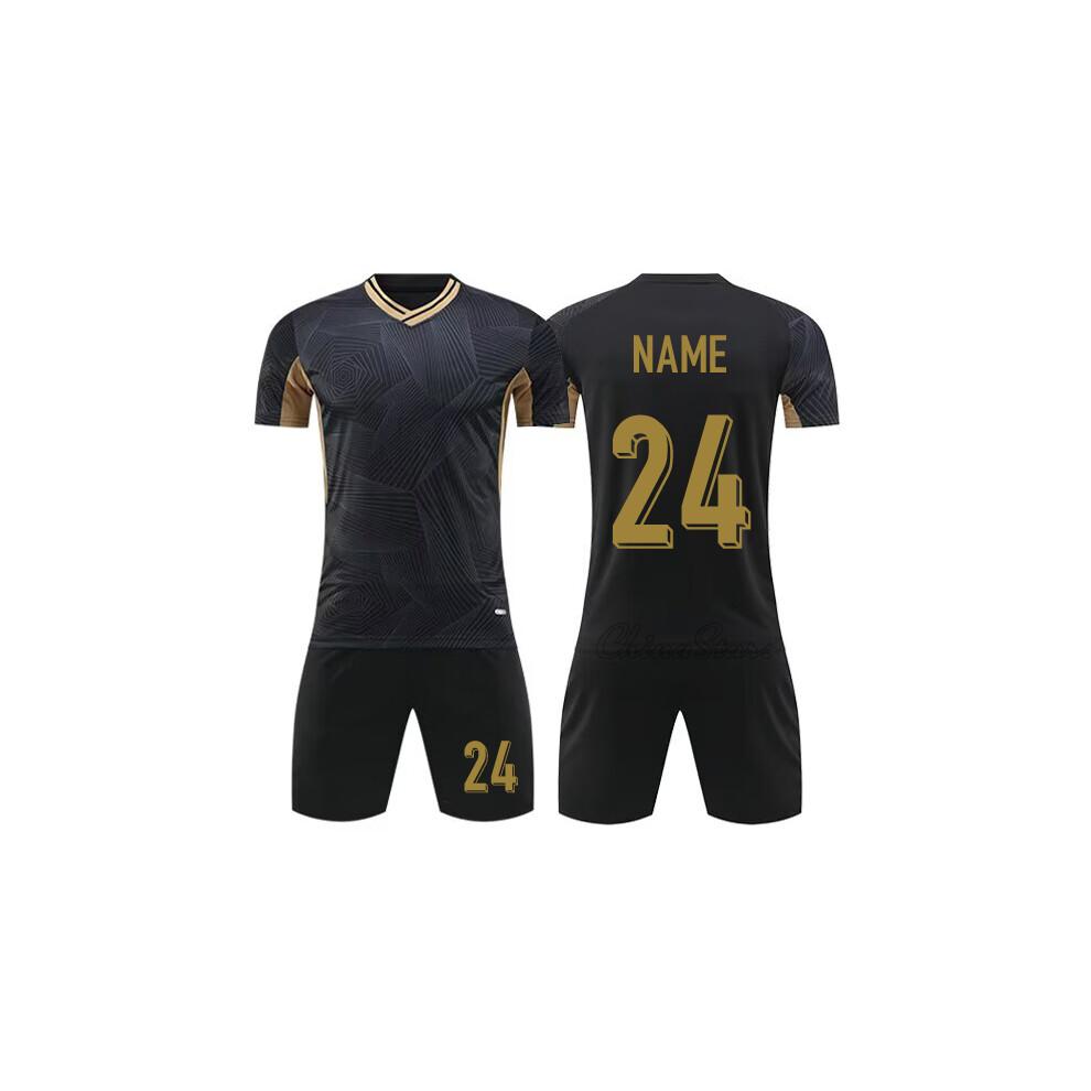 Customized Black Football Jerseys with Gold Color For Men Children Wear, Polyester Breathable Boys Girls Soccer Shirt
