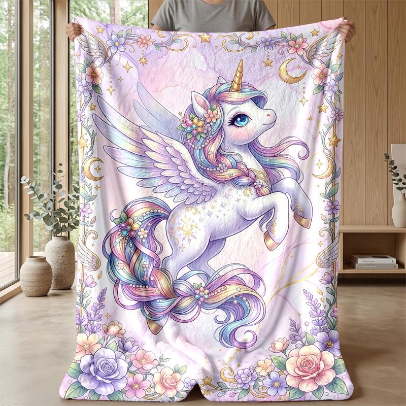 Rainbow Winged Unicorn Theme blanket Lightweight Warm Flannel Blanket Decorative Throw Blanket for Home Decoration