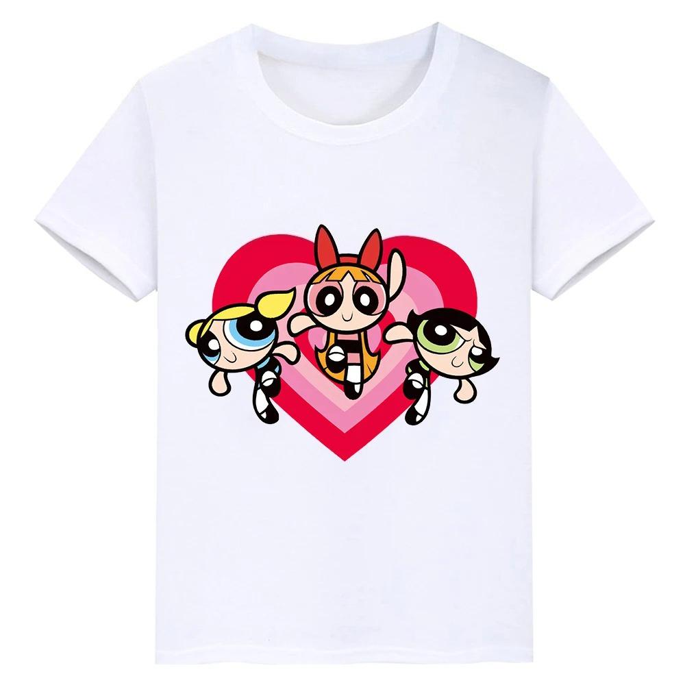 Children's version of Powerpuff Girls printed pure cute anime style summer casual short-sleeved T-shirt