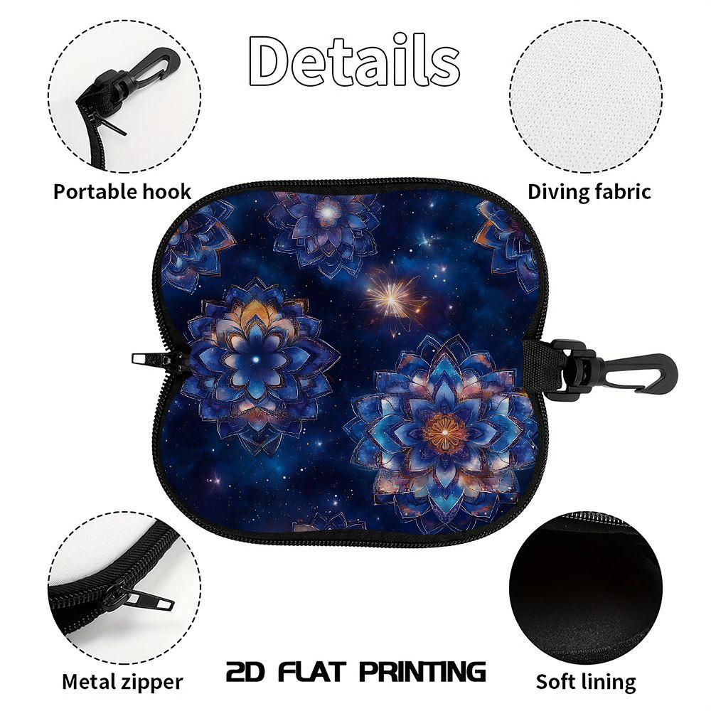 2D-Celestial Blue Lotus Mandala Pattern Sunglasses Case, Galaxy Floral Print Eyewear Protective Holder, Portable Zipper Glasses Storage Box Organizer