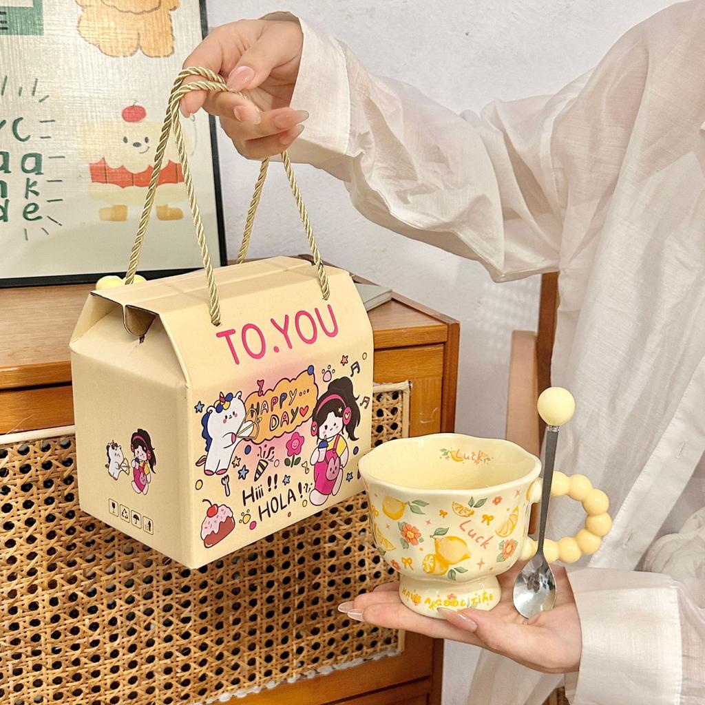 Windige Sommerfrucht Keramiktasse Hoch Aussehende Mädchen Tasse Paar Wasserbecher Zuhause Kinder Frühstückstasse