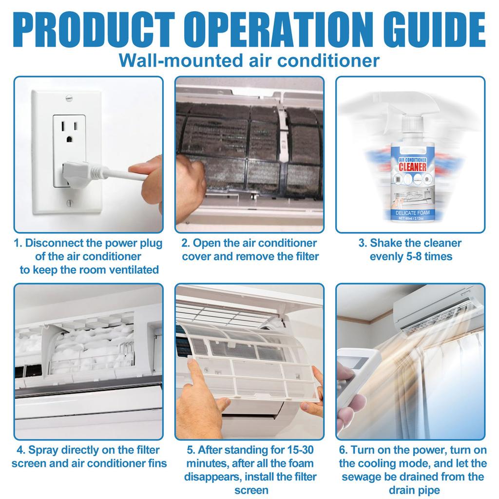 Air Conditioner Spray Foam Cleaner 60ml Powerful Cleaning Not Hurt Coil Cleaner for Hotels Offices Hospitals