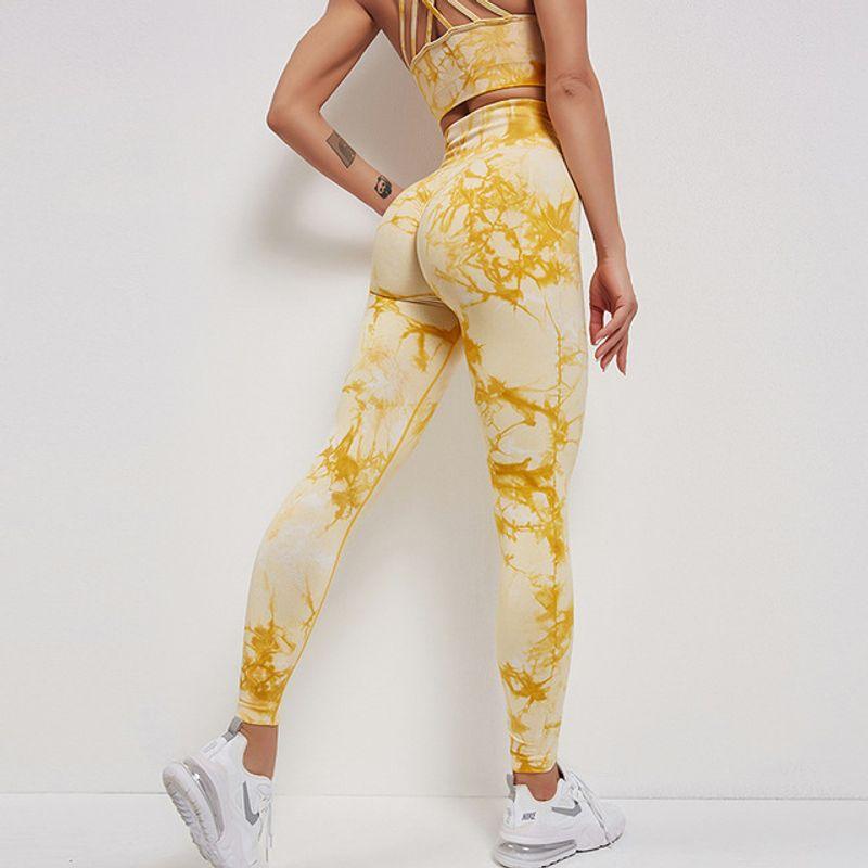 

High Waist Stretch Tie-Dyed Fitness Pants High Waist Stretch Tie-Dye Fitness Pants Yellow L