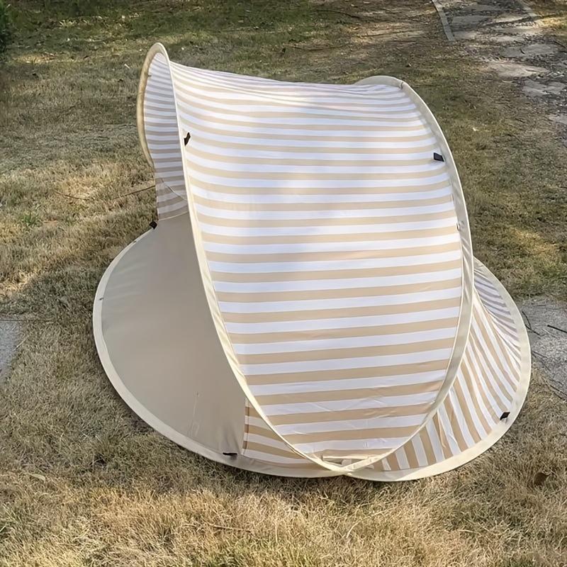 Quickly Set Up Beach Tent Sunshade for 2 People - Portable No Assembly of Striped Beige and White Sunshade