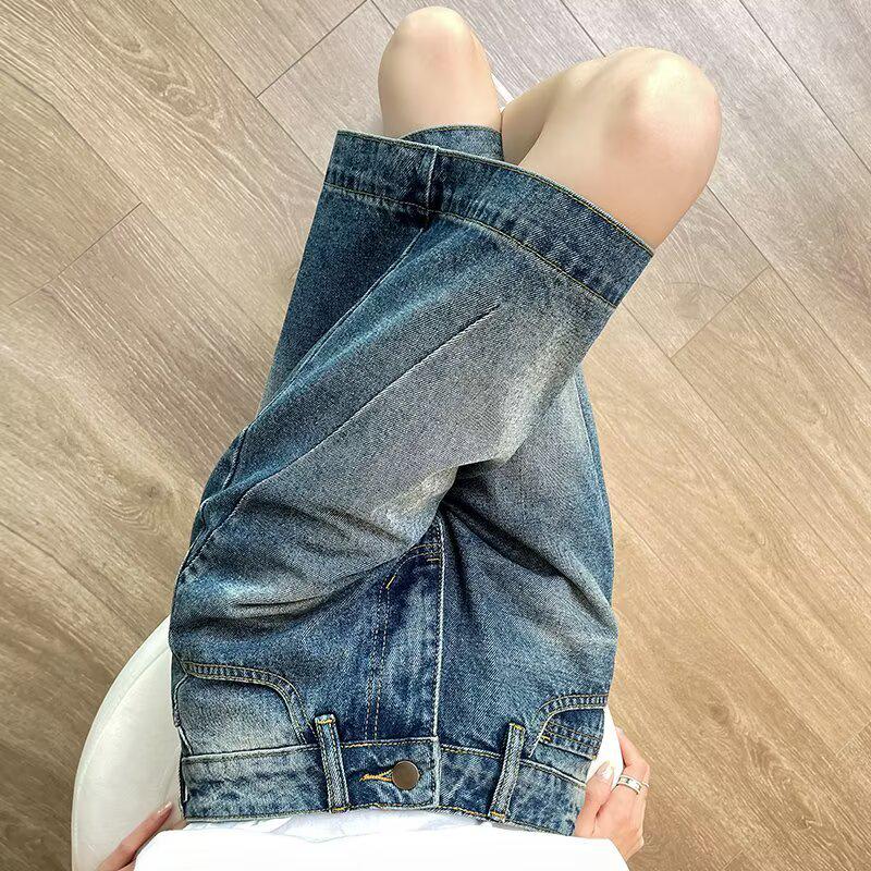 

Women s High-Waist Retro Denim Shorts - Summer 2025 Collection, Loose Fit, Slimming, Straight-Leg, Mid-Length M: 95-108 lbs
