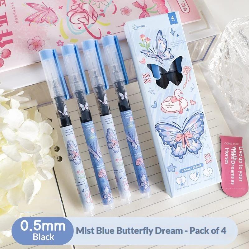 4Pcs Premium Butterfly Rose Gel Pens Smooth Quick Drying Ink Non-Toxic Stationery for School Office Student Homework