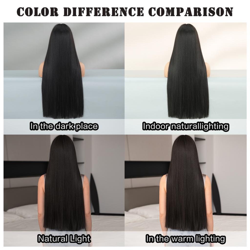 Multi Colored Optional Long Straight Hair With Bangs Wig Women's Full Head Set Natural Synthetic Matte High-temperature Silk