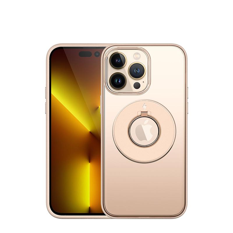 

Новый дизайн, роскошный магнитный чехол с магнитной беспроводной зарядкой для iPhone 12 13 14 Pro Max, противоударный прозрачный задний чехол с полой крышкой For iPhone 14 Plus золотой