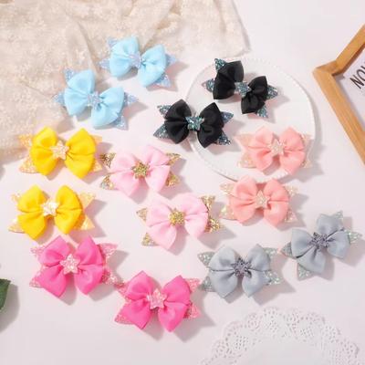 RAINBOW BOWS 2Pcs 4.33inch Star Glitter Bow Hair Clips for Girls Boutique Ribbon Dovetail Bow Barrette Headwear Hair Accessories