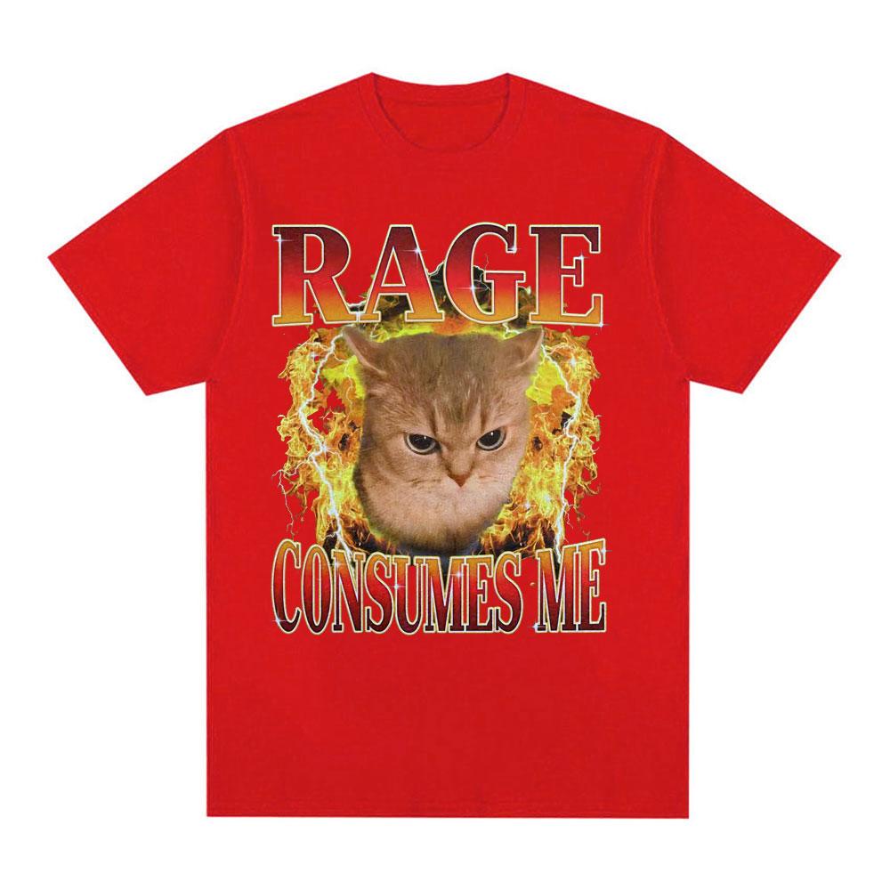 Anger drains my confusion Meme Fun T-shirt, Angry cat Fire T-shirt graphic men's T-shirt casual comic T-shirt