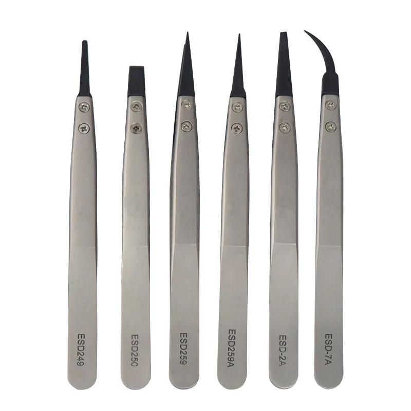 1Pc Watch Hands Installation Work Tweezers Straight Elbow Handle Stainless Antistatic Plastic Tweezers Esd-259 Esd-259A Esd-7A