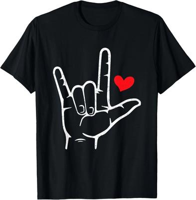 Valentines Day I Love You Hand Sign ASL Heart Men Women Kids T- Shirt