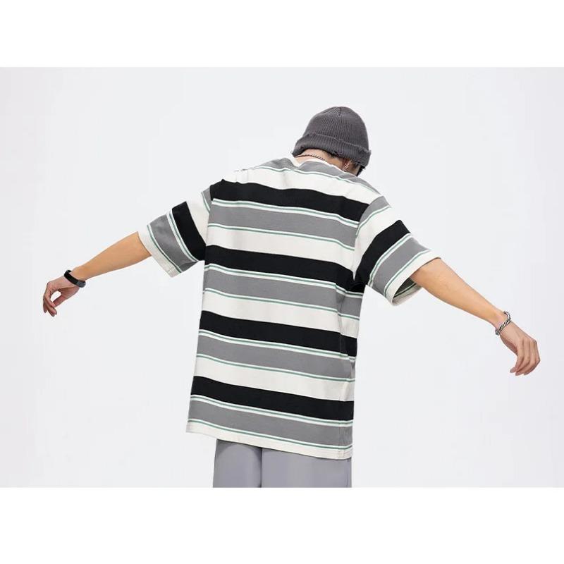 New Loose Contrast Color Short Sleeve Main Striped T-shirts Couples  For Men And Women In The Summer Of 2026