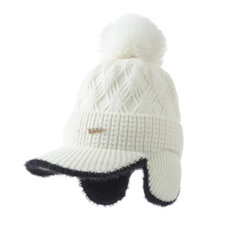 New Fleece Thickened Knitted Cap Women's Autumn and Winter Ear Bag Warm Wool Baseball Cap