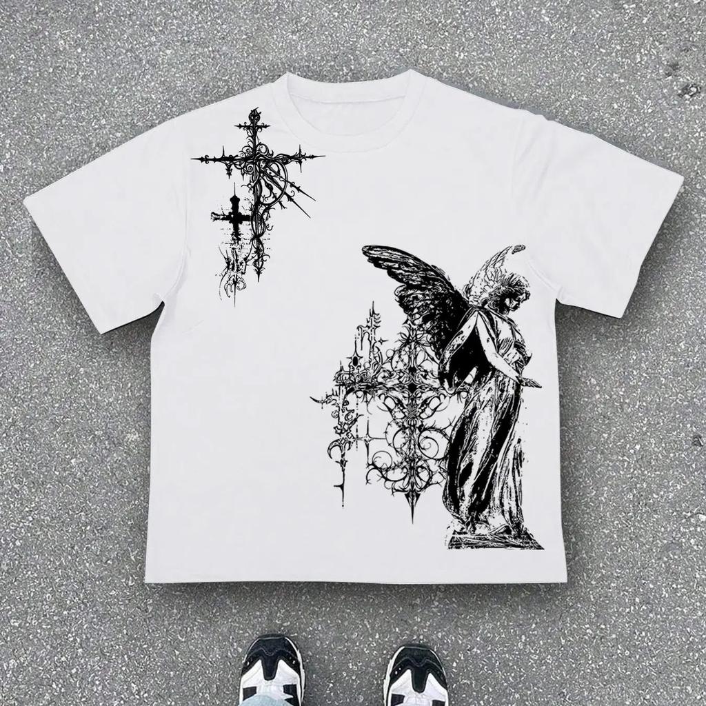 Vintage Gothic Tees Hip Hop Street Harajuku Tshirt Y2k Tops Print Cptton T Shirts Casual Loose Streetwear Unisex